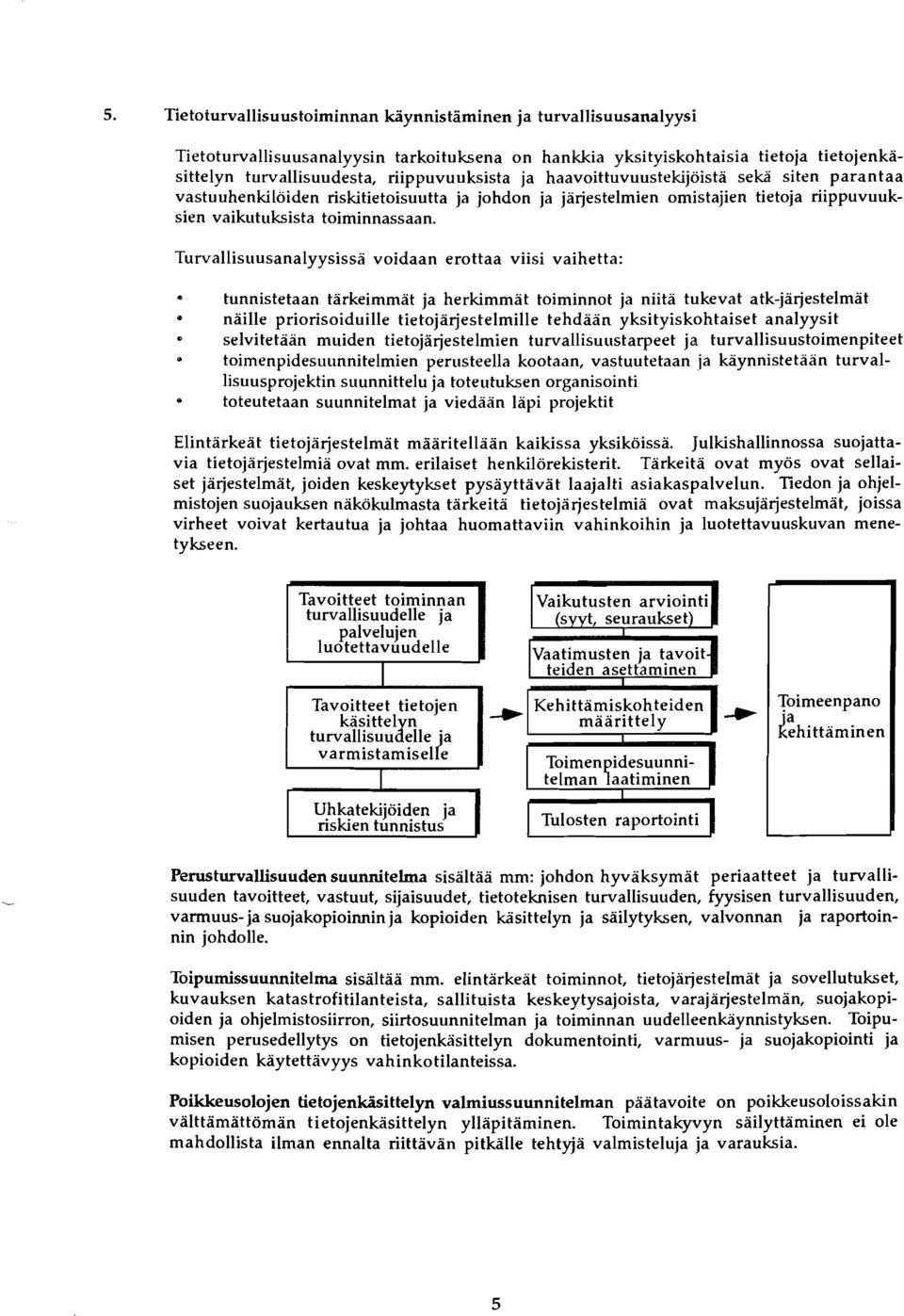 Turvallisuusanalyysissä voidaan erottaa viisi vaihetta: tunnistetaan tärkeimmät ja herkimmät toiminnot ja niitä tukevat atk-järjestelmät * näille priorisoiduille tietojärjestelmille tehdään