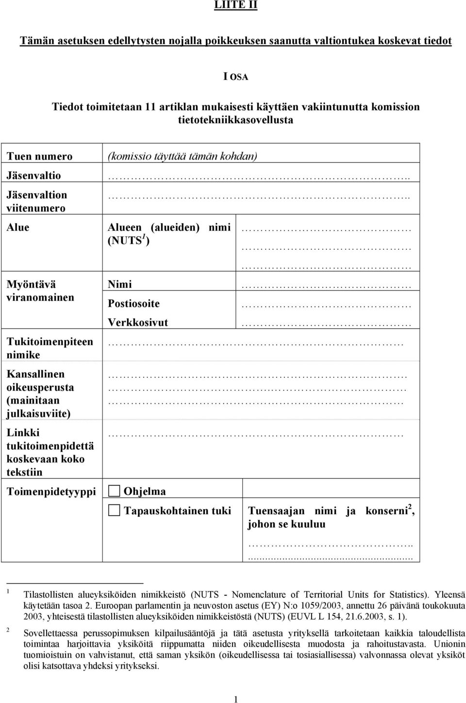 tukitoimenpidettä koskevaan koko tekstiin Toimenpidetyyppi (komissio täyttää tämän kohdan).... Alueen (alueiden) nimi (NUTS 1 ) Nimi Postiosoite Verkkosivut.