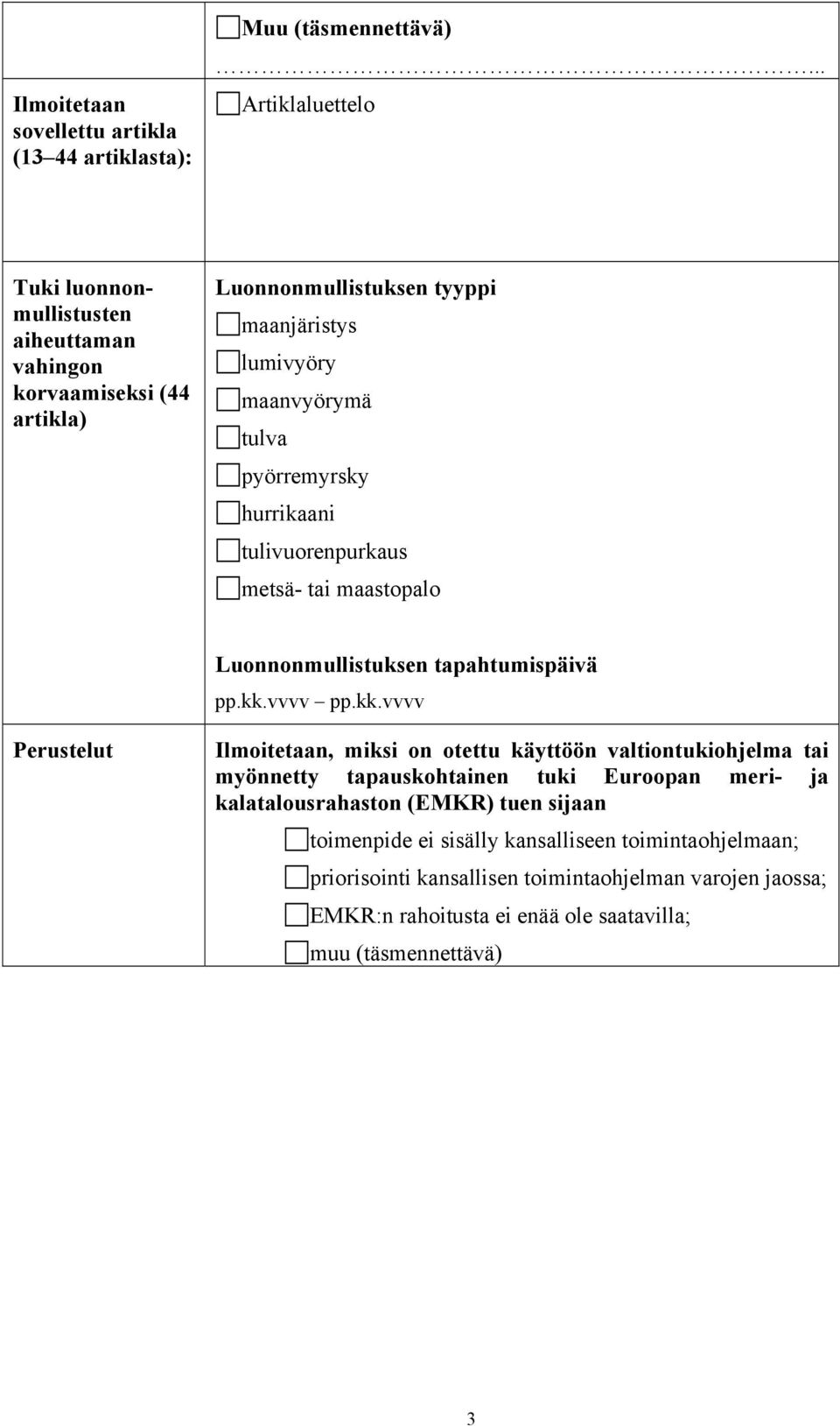 pyörremyrsky hurrikaani tulivuorenpurkaus metsä- tai maastopalo Luonnonmullistuksen tapahtumispäivä pp.kk.