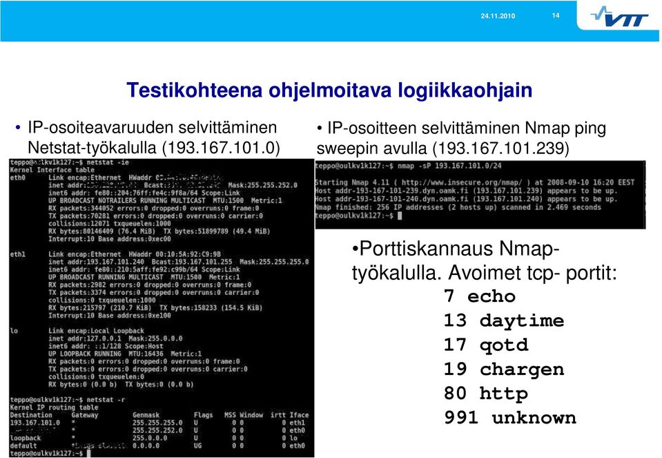 0) IP-osoitteen selvittäminen Nmap ping sweepin avulla (193.167.101.