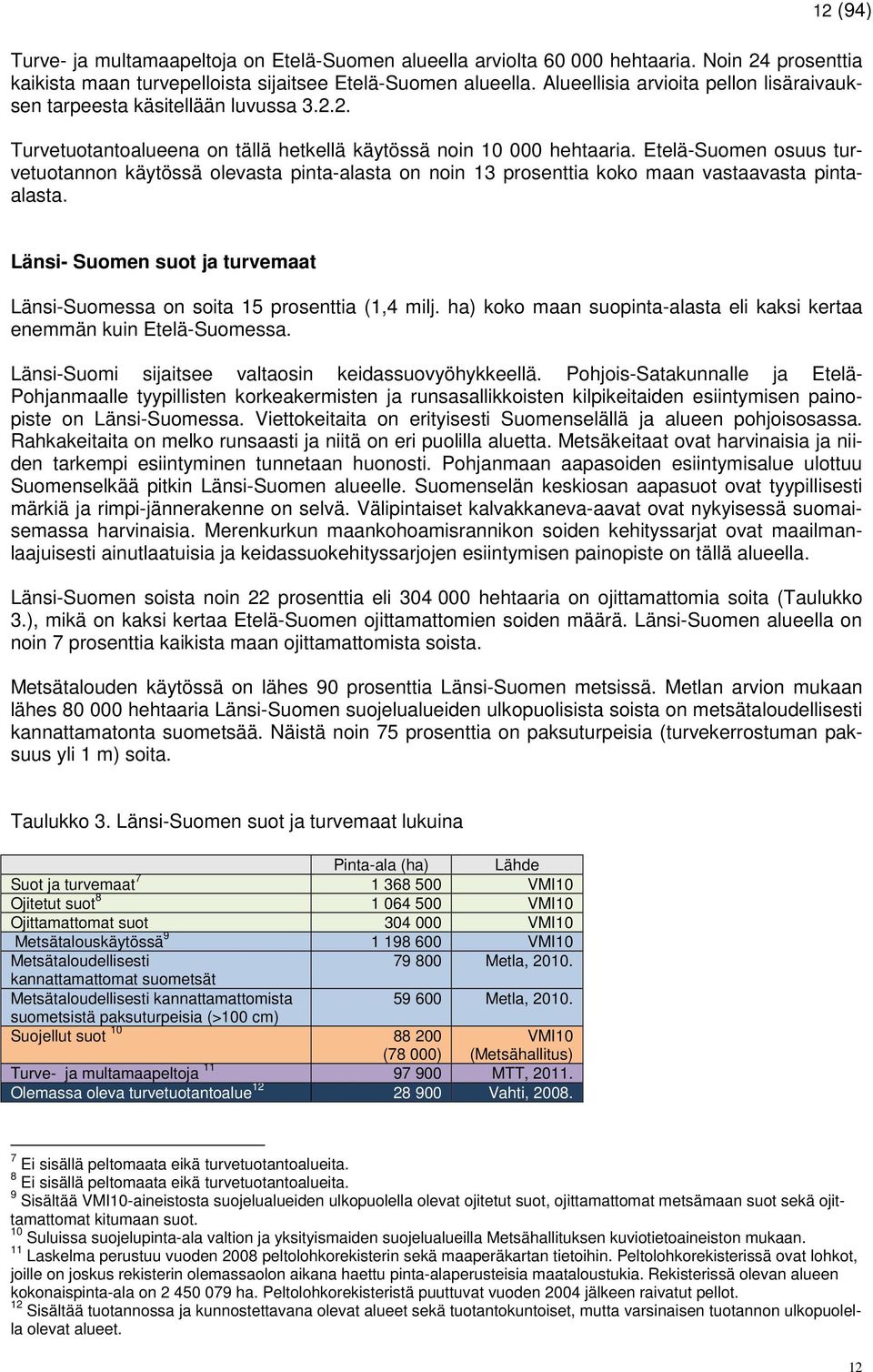 Etelä-Suomen osuus turvetuotannon käytössä olevasta pinta-alasta on noin 13 prosenttia koko maan vastaavasta pintaalasta.