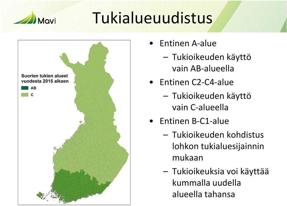 C-alueella Entinen B-C1-alue Tukioikeuden kohdistus lohkon