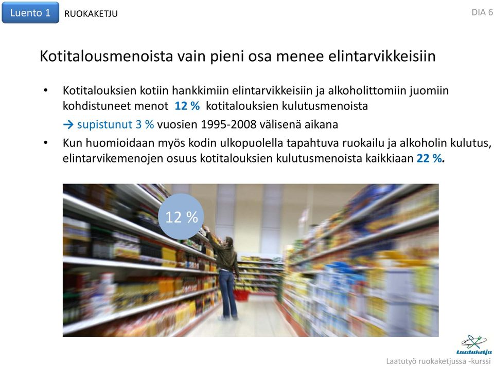 kulutusmenoista supistunut 3 % vuosien 1995 2008 välisenä aikana Kun huomioidaan myös kodin ulkopuolella