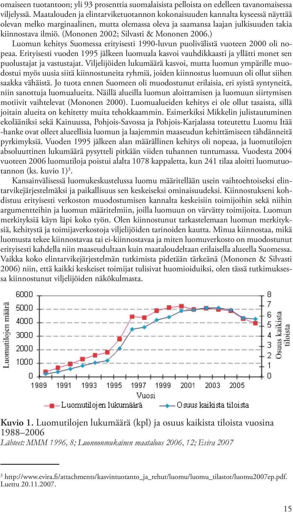 (Mononen 2002; Silvasti & Mononen 2006.) Luomun kehitys Suomessa erityisesti 1990-luvun puolivälistä vuoteen 2000 oli nopeaa.