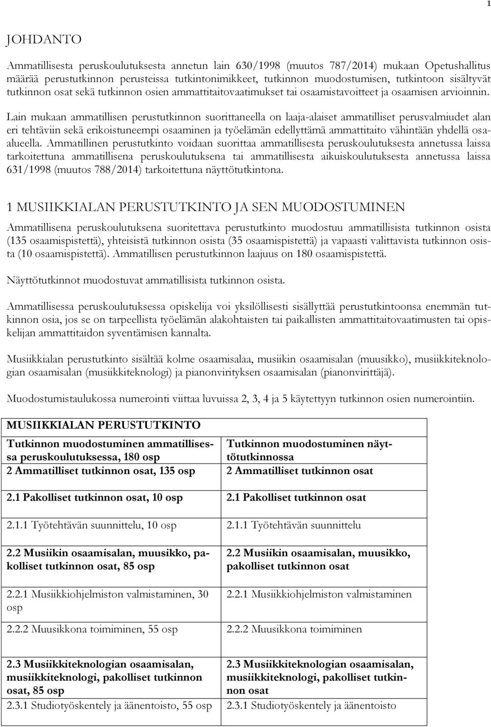 Lain mukaan ammatillisen perustutkinnon suorittaneella on laaja-alaiset ammatilliset perusvalmiudet alan eri tehtäviin sekä erikoistuneempi osaaminen ja työelämän edellyttämä ammattitaito vähintään