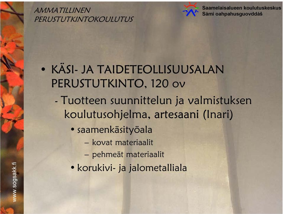 suunnittelun ja valmistuksen koulutusohjelma, artesaani (Inari)