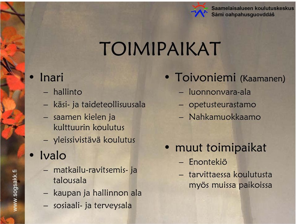 hallinnon ala sosiaali- ja terveysala Toivoniemi (Kaamanen) luonnonvara-ala