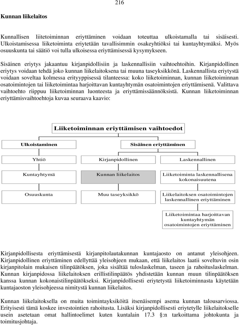 Kirjanpidollinen eriytys voidaan tehdä joko kunnan liikelaitoksena tai muuna taseyksikkönä.