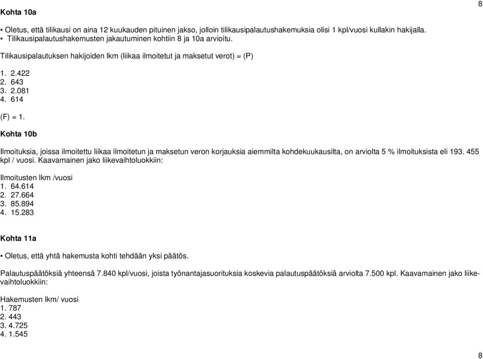 Kohta 10b Ilmoituksia, joissa ilmoitettu liikaa ilmoitetun ja maksetun veron korjauksia aiemmilta kohdekuukausilta, on arviolta 5 % ilmoituksista eli 193. 455 kpl / vuosi.