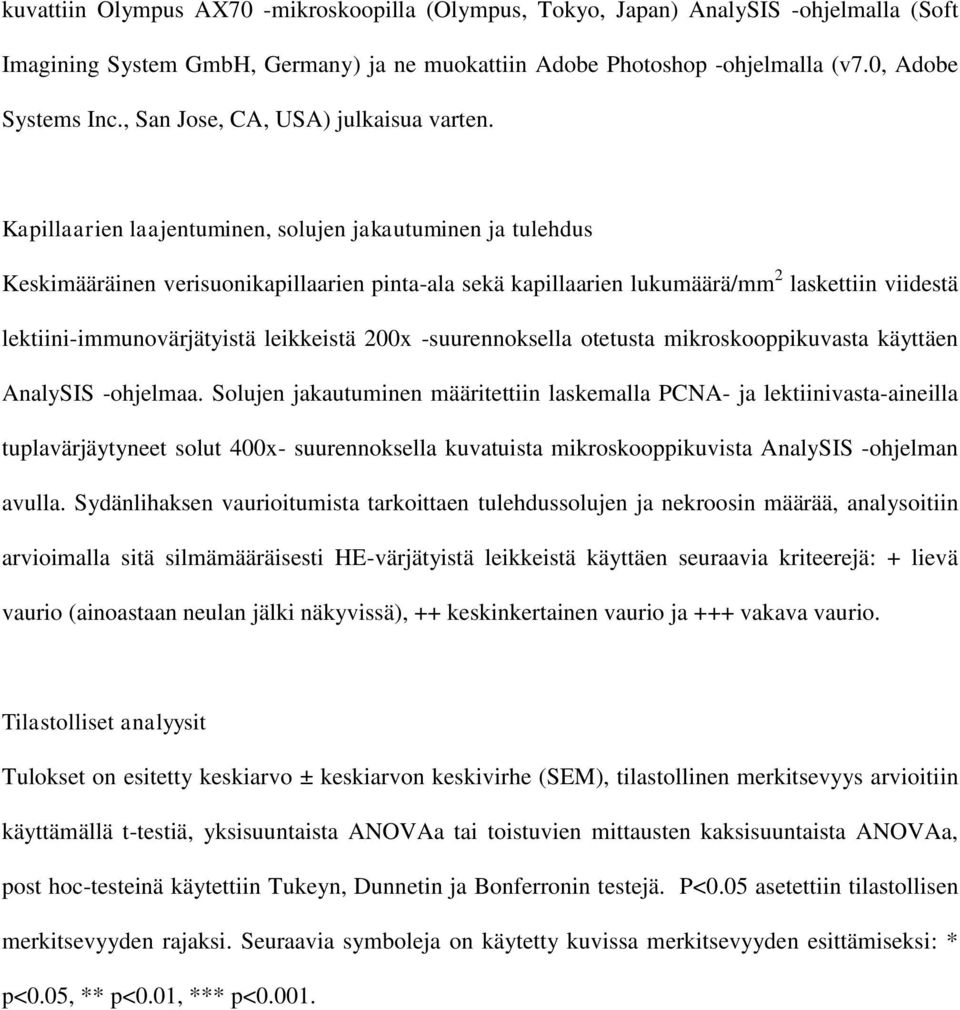 Kapillaarien laajentuminen, solujen jakautuminen ja tulehdus Keskimääräinen verisuonikapillaarien pinta-ala sekä kapillaarien lukumäärä/mm 2 laskettiin viidestä lektiini-immunovärjätyistä leikkeistä