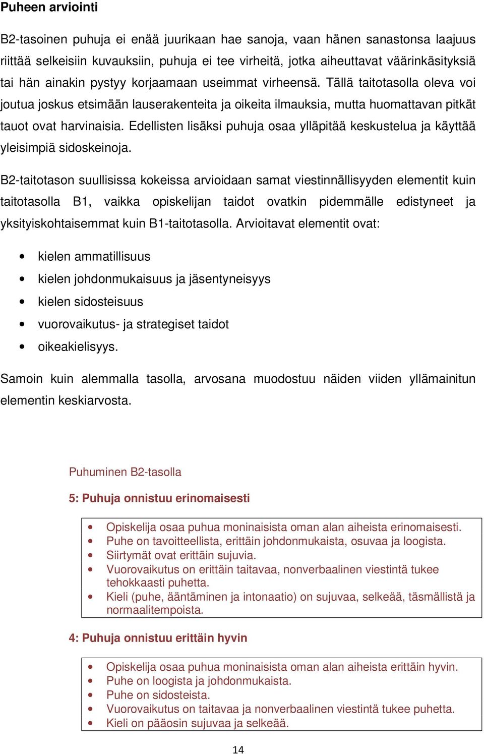 Edellisten lisäksi puhuja osaa ylläpitää keskustelua ja käyttää yleisimpiä sidoskeinoja.