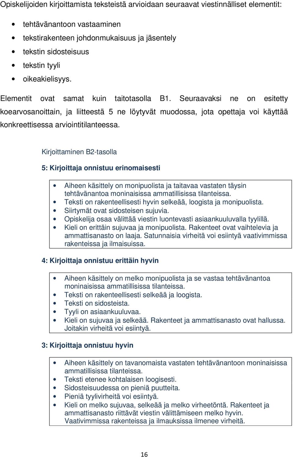 Seuraavaksi ne on esitetty koearvosanoittain, ja liitteestä ne löytyvät muodossa, jota opettaja voi käyttää konkreettisessa arviointitilanteessa.