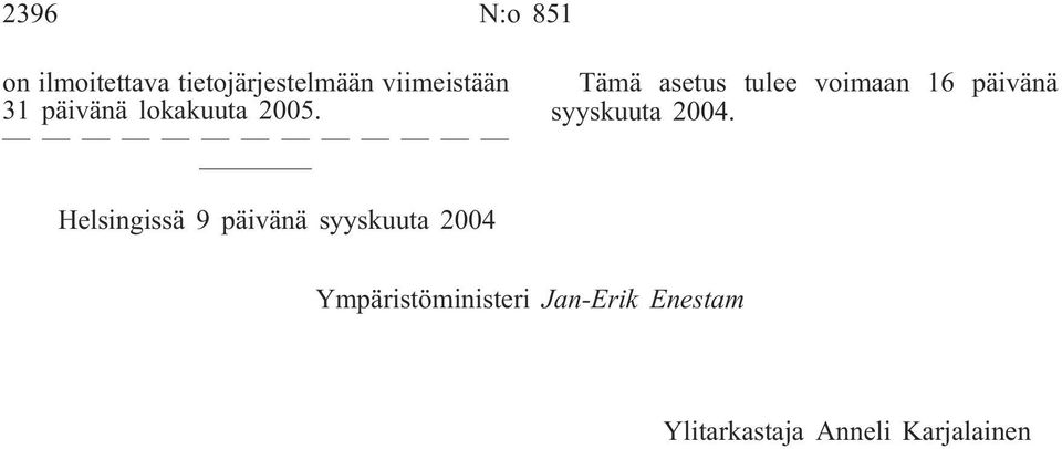 Tämä asetus tulee voimaan 16 päivänä syyskuuta 2004.