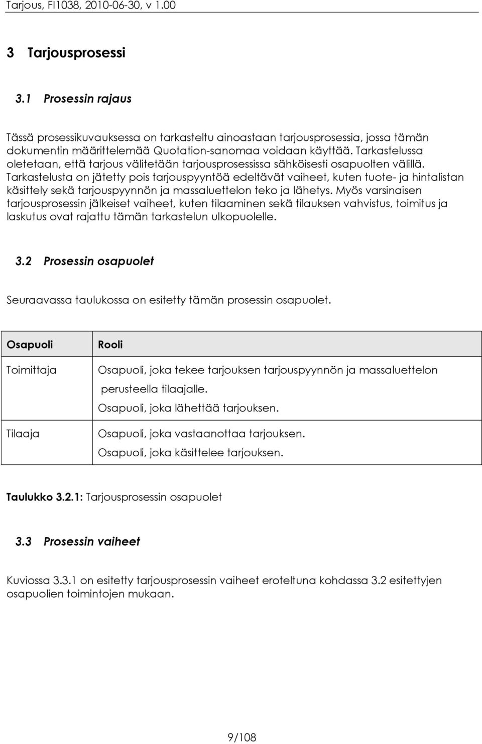 Tarkastelusta on jätetty pois tarjouspyyntöä edeltävät vaiheet, kuten tuote- ja hintalistan käsittely sekä tarjouspyynnön ja massaluettelon teko ja lähetys.