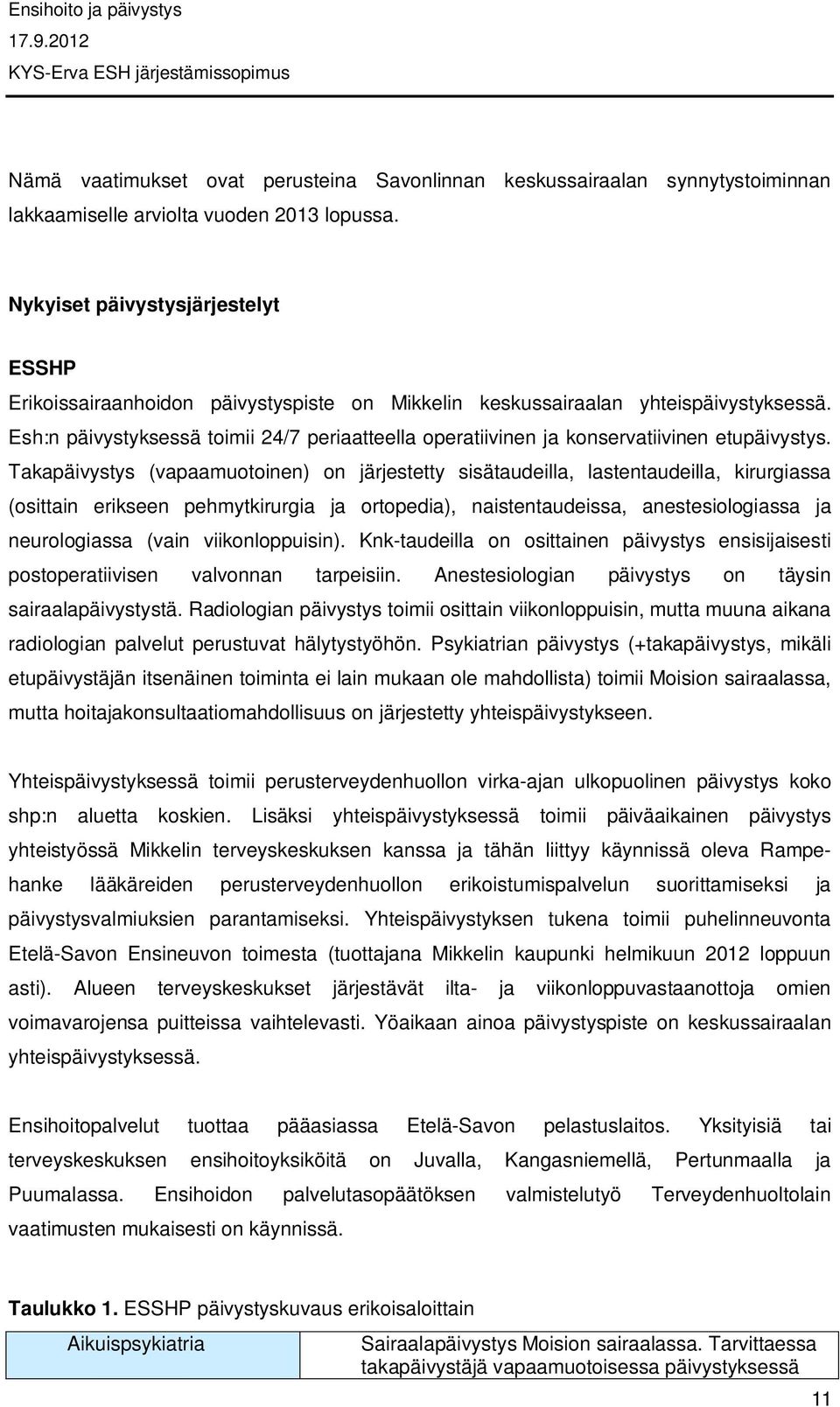 Esh:n päivystyksessä toimii 24/7 periaatteella operatiivinen ja konservatiivinen etupäivystys.