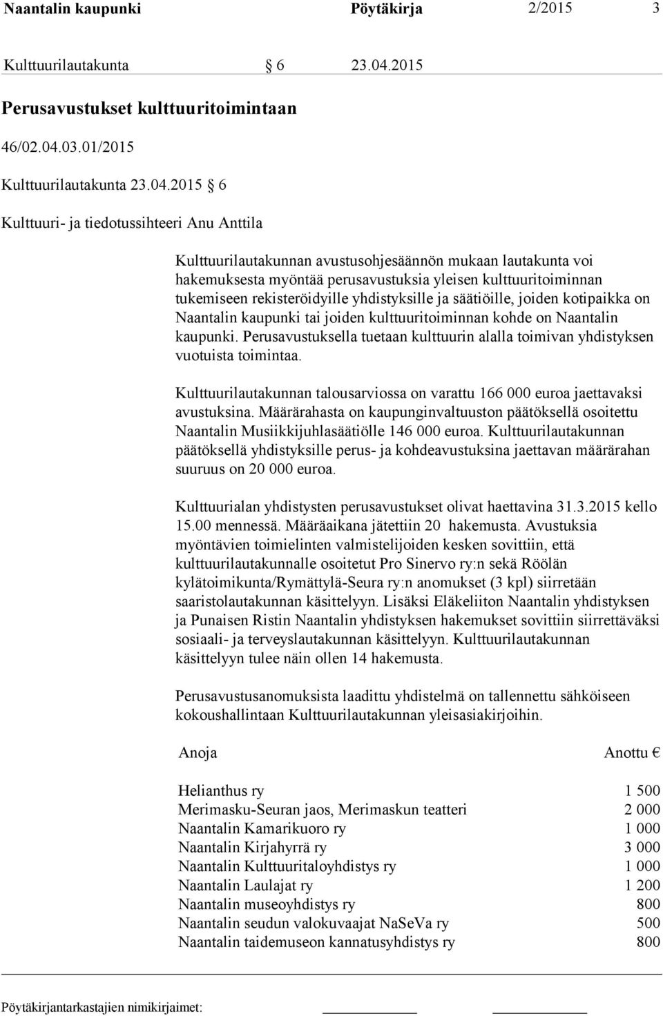 03.01/2015 Kulttuurilautakunta 23.04.