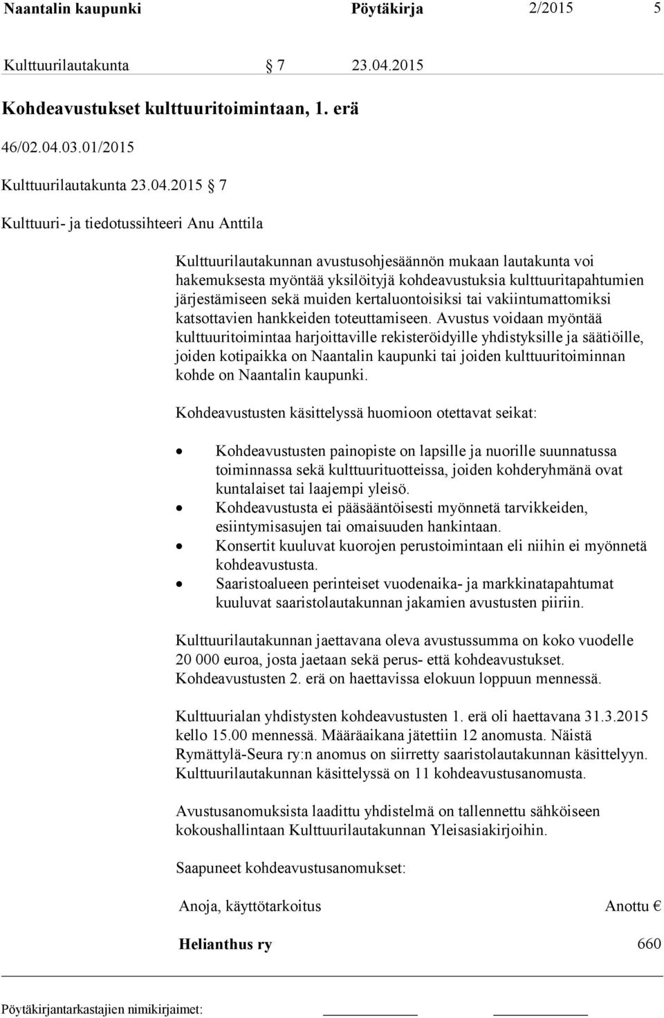 03.01/2015 Kulttuurilautakunta 23.04.