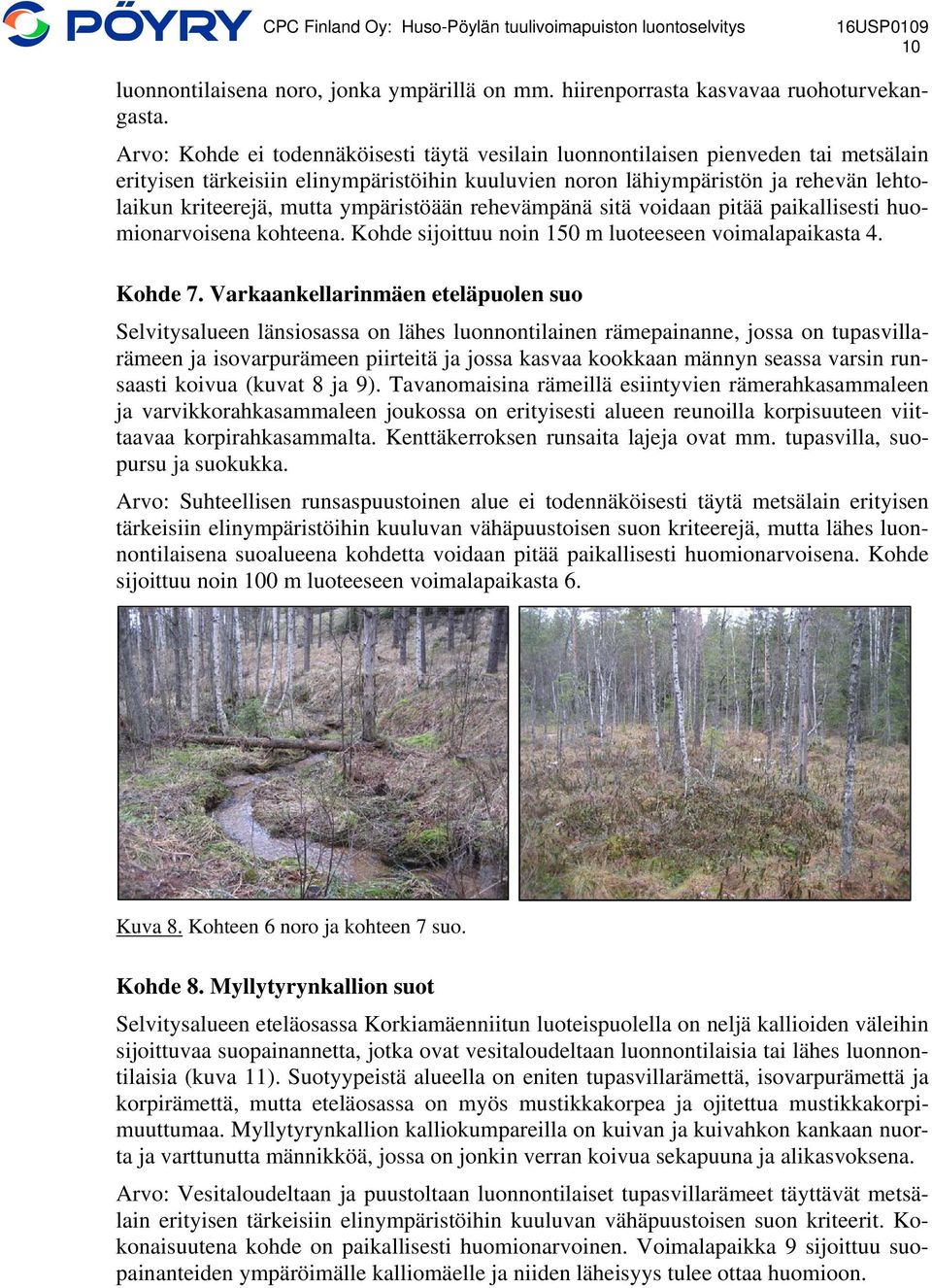 ympäristöään rehevämpänä sitä voidaan pitää paikallisesti huomionarvoisena kohteena. Kohde sijoittuu noin 150 m luoteeseen voimalapaikasta 4. Kohde 7.