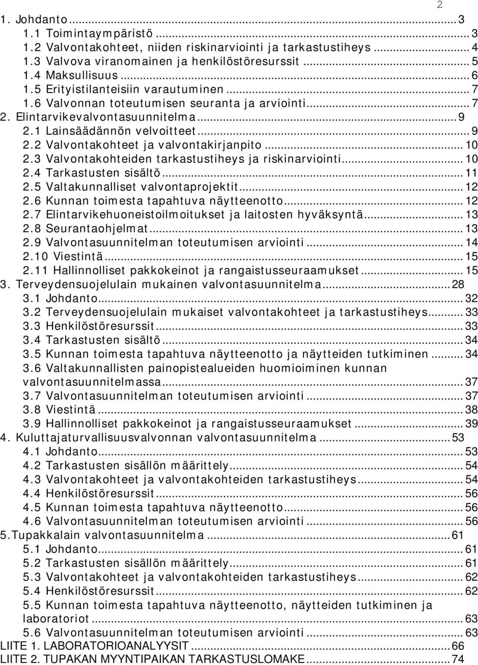 .. 10 2.3 Valvontakohteiden tarkastustiheys ja riskinarviointi... 10 2.4 Tarkastusten sisältö... 11 2.5 Valtakunnalliset valvontaprojektit... 12 2.