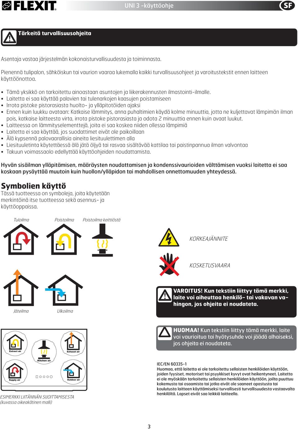 Tämä yksikkö on tarkoitettu ainoastaan asuntojen ja liikerakennusten ilmastointi-ilmalle.