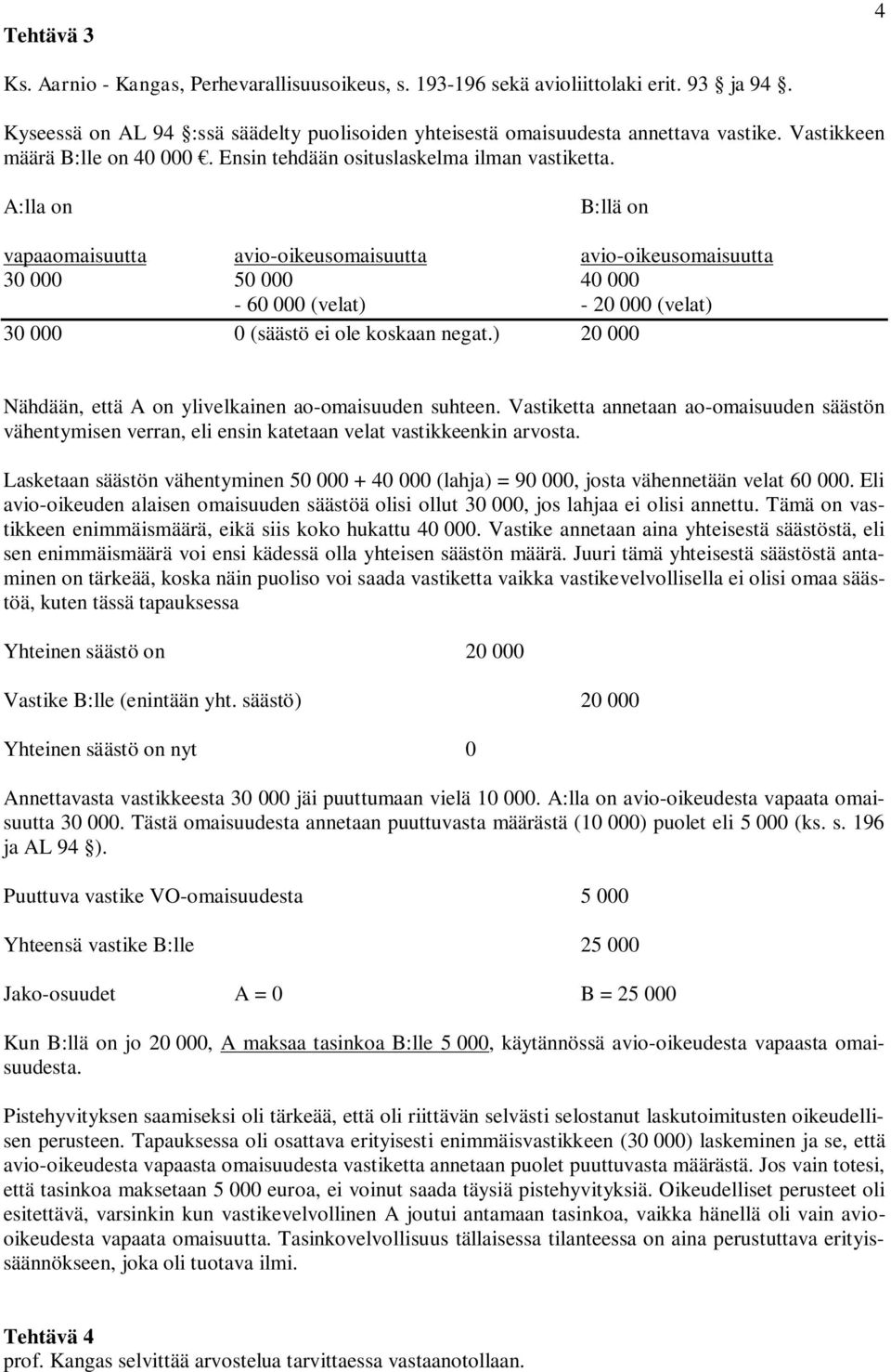 A:lla on B:llä on vapaaomaisuutta avio-oikeusomaisuutta avio-oikeusomaisuutta 30 000 50 000 40 000-60 000 (velat) - 20 000 (velat) 30 000 0 (säästö ei ole koskaan negat.