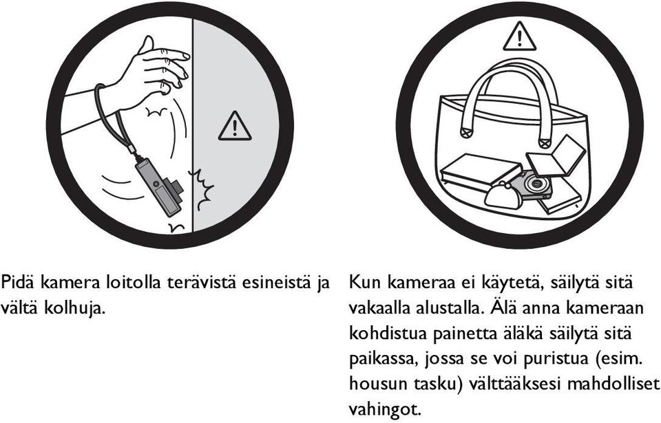 Älä anna kameraan kohdistua painetta äläkä säilytä sitä
