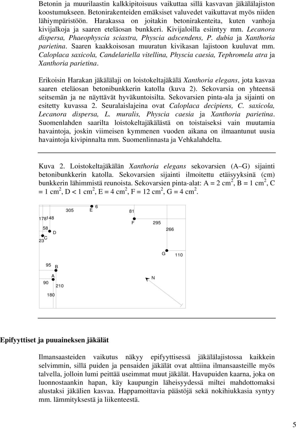 dubia ja Xanthoria parietina. Saaren kaakkoisosan muuratun kivikasan lajistoon kuuluvat mm. Caloplaca saxicola, Candelariella vitellina, Physcia caesia, Tephromela atra ja Xanthoria parietina.