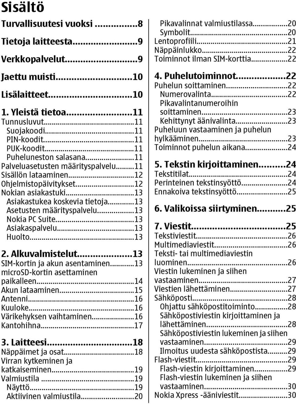 ..13 Asetusten määrityspalvelu...13 Nokia PC Suite...13 Asiakaspalvelu...13 Huolto...13 2. Alkuvalmistelut...13 SIM-kortin ja akun asentaminen...13 microsd-kortin asettaminen paikalleen.