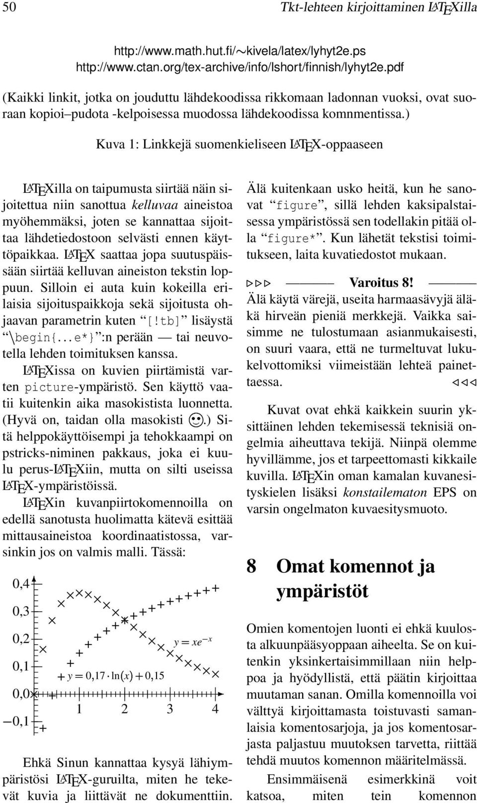 ) Kuva 1: Linkkejä suomenkieliseen LATEX-oppaaseen LATEXilla on taipumusta siirtää näin sijoitettua niin sanottua kelluvaa aineistoa myöhemmäksi, joten se kannattaa sijoittaa lähdetiedostoon selvästi