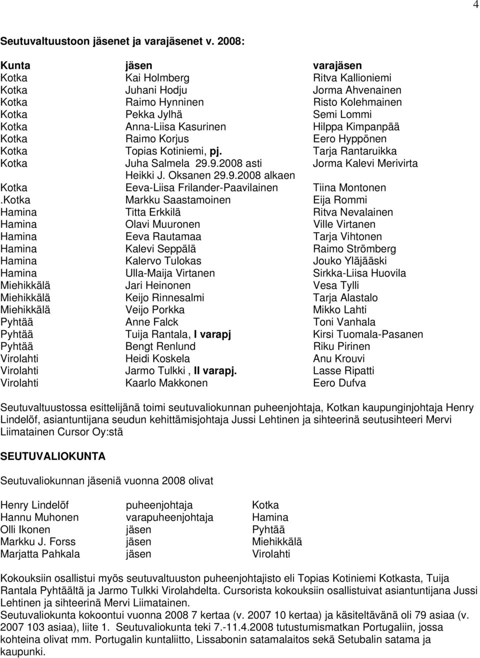 Hilppa Kimpanpää Kotka Raimo Korjus Eero Hyppönen Kotka Topias Kotiniemi, pj. Tarja Rantaruikka Kotka Juha Salmela 29.9.2008 asti Jorma Kalevi Merivirta Heikki J. Oksanen 29.9.2008 alkaen Kotka Eeva-Liisa Frilander-Paavilainen Tiina Montonen.