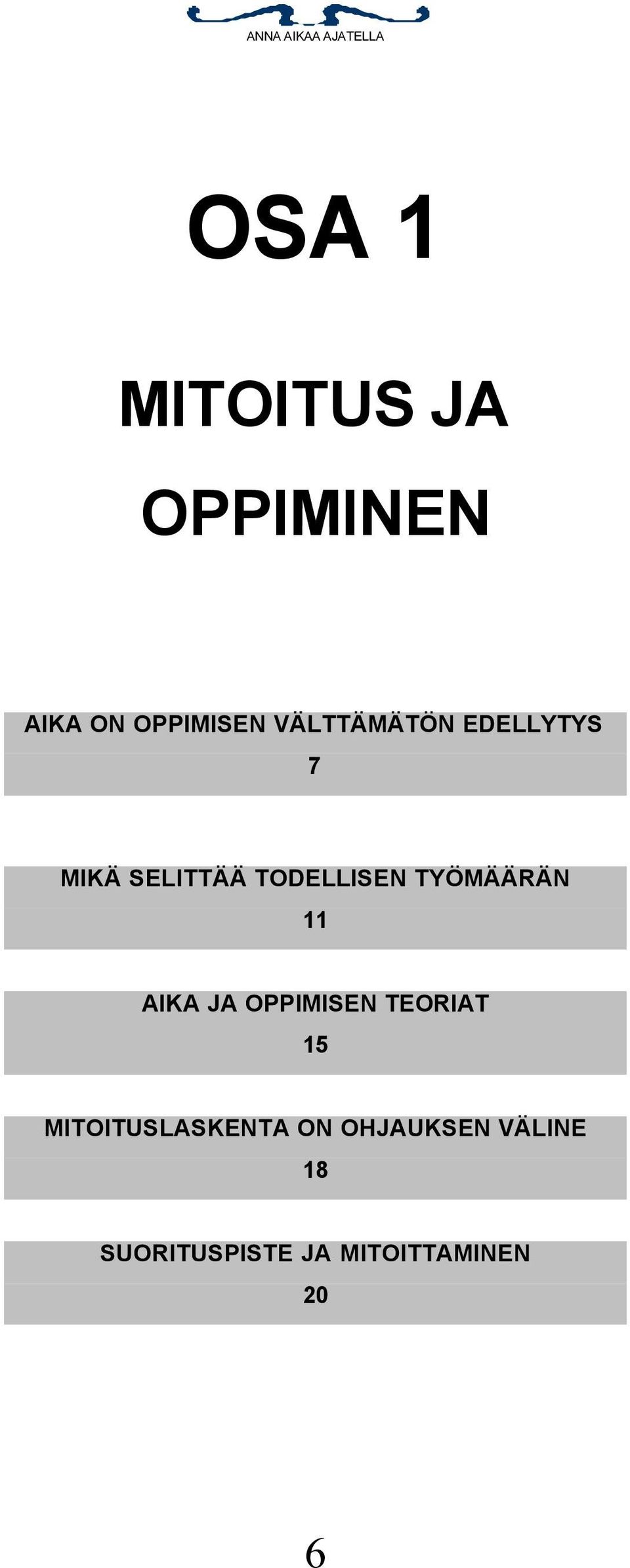 TYÖMÄÄRÄN 11 AIKA JA OPPIMISEN TEORIAT 15