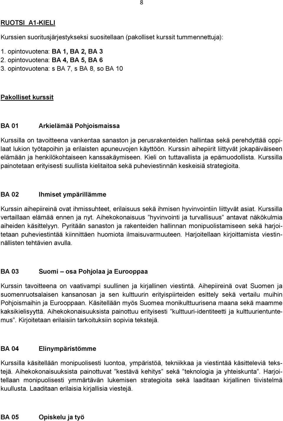 työtapoihin ja erilaisten apuneuvojen käyttöön. Kurssin aihepiirit liittyvät jokapäiväiseen elämään ja henkilökohtaiseen kanssakäymiseen. Kieli on tuttavallista ja epämuodollista.