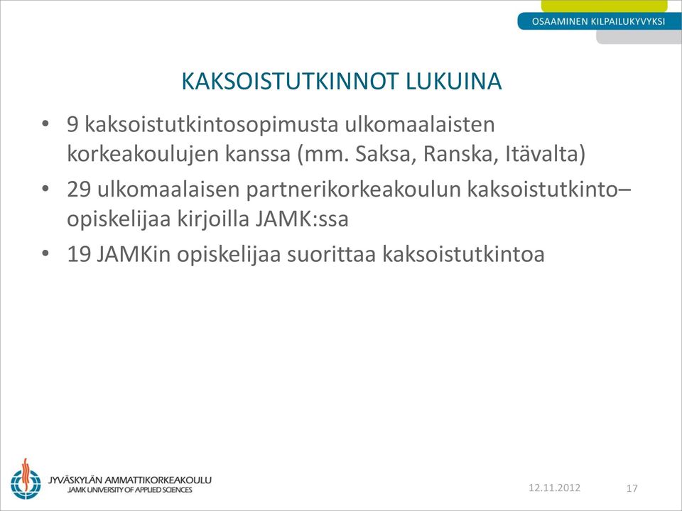 Saksa, Ranska, Itävalta) 29 ulkomaalaisen partnerikorkeakoulun