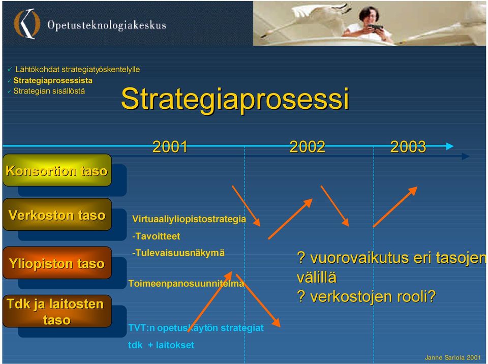 Tdk taso ja laitosten taso 2001 Virtuaaliyliopistostrategia -Tavoitteet -Tulevaisuusnäkymä