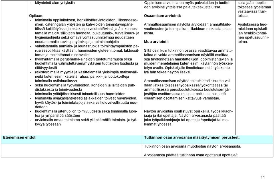 toimintaohjeita - valmistamalla aamiais- ja lounasruokia toimintaympäristön perusreseptiikkaa käyttäen, huomioiden gluteenittomat, laktoosittomat ja maidottomat ruokavaliot - hyödyntämällä