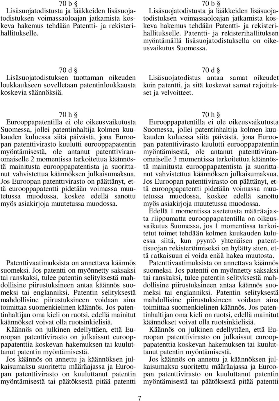 70 d Lisäsuojatodistuksen tuottaman oikeuden loukkaukseen sovelletaan patentinloukkausta koskevia säännöksiä.