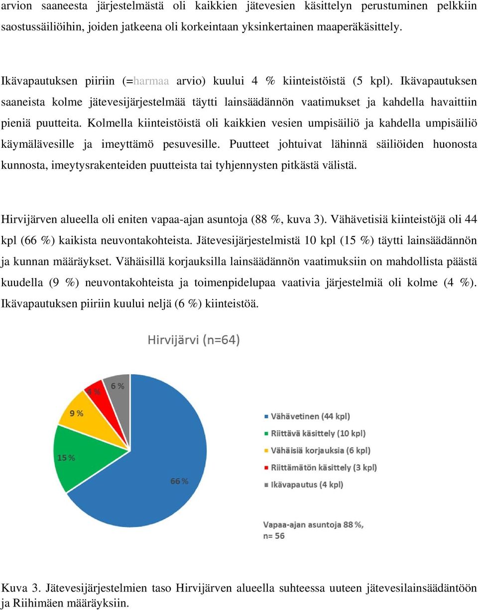 Kolmella kiinteistöistä oli kaikkien vesien umpisäiliö ja kahdella umpisäiliö käymälävesille ja imeyttämö pesuvesille.