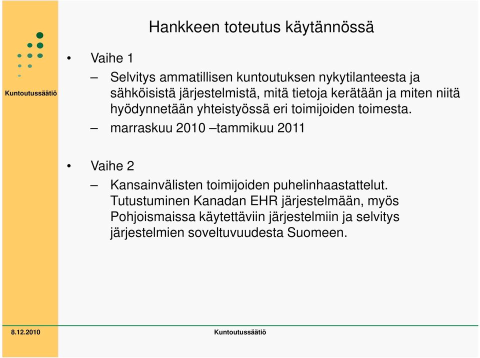 marraskuu 2010 tammikuu 2011 Vaihe 2 Kansainvälisten toimijoiden puhelinhaastattelut.