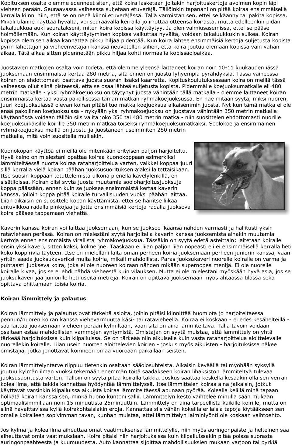 Mikäli tilanne näyttää hyvältä, voi seuraavalla kerralla jo irrottaa otteensa koirasta, mutta edelleenkin pidän takaluukkua auki seuratakseni, miten koira kopissa käyttäytyy.