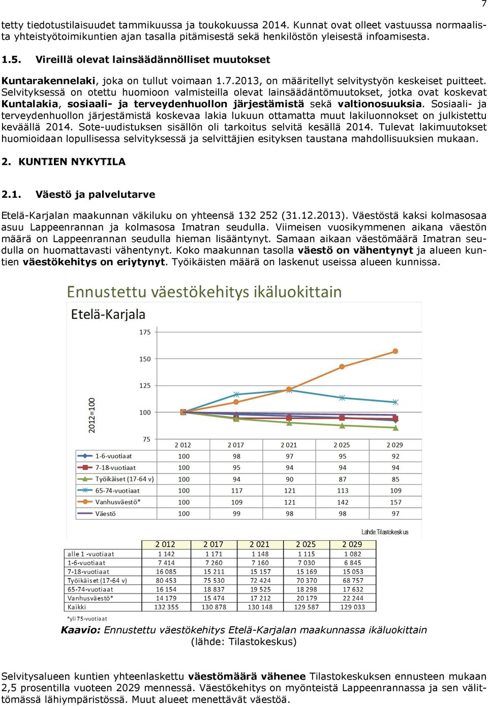 Selvityksessä on otettu huomioon valmisteilla olevat lainsäädäntömuutokset, jotka ovat koskevat Kuntalakia, sosiaali- ja terveydenhuollon järjestämistä sekä valtionosuuksia.