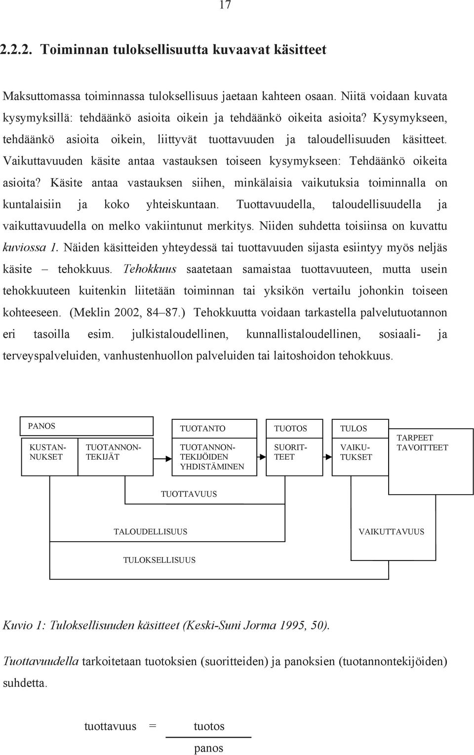 Vaikuttavuuden käsite antaa vastauksen toiseen kysymykseen: Tehdäänkö oikeita asioita? Käsite antaa vastauksen siihen, minkälaisia vaikutuksia toiminnalla on kuntalaisiin ja koko yhteiskuntaan.