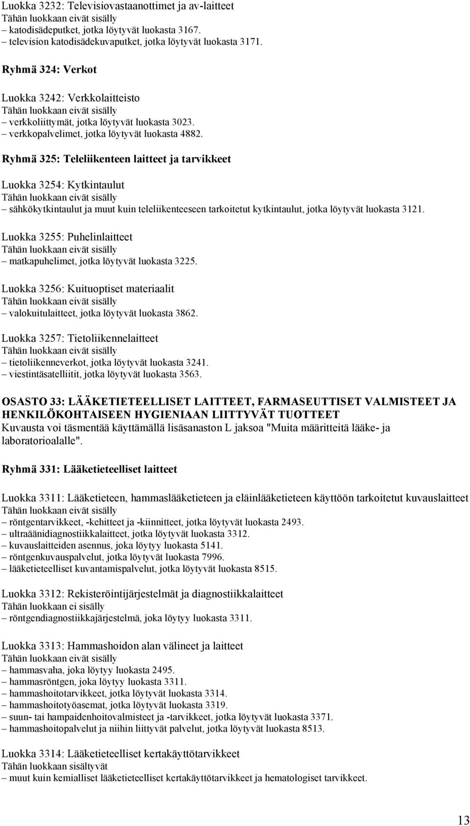 Ryhmä 325: Teleliikenteen laitteet ja tarvikkeet Luokka 3254: Kytkintaulut sähkökytkintaulut ja muut kuin teleliikenteeseen tarkoitetut kytkintaulut, jotka löytyvät luokasta 3121.