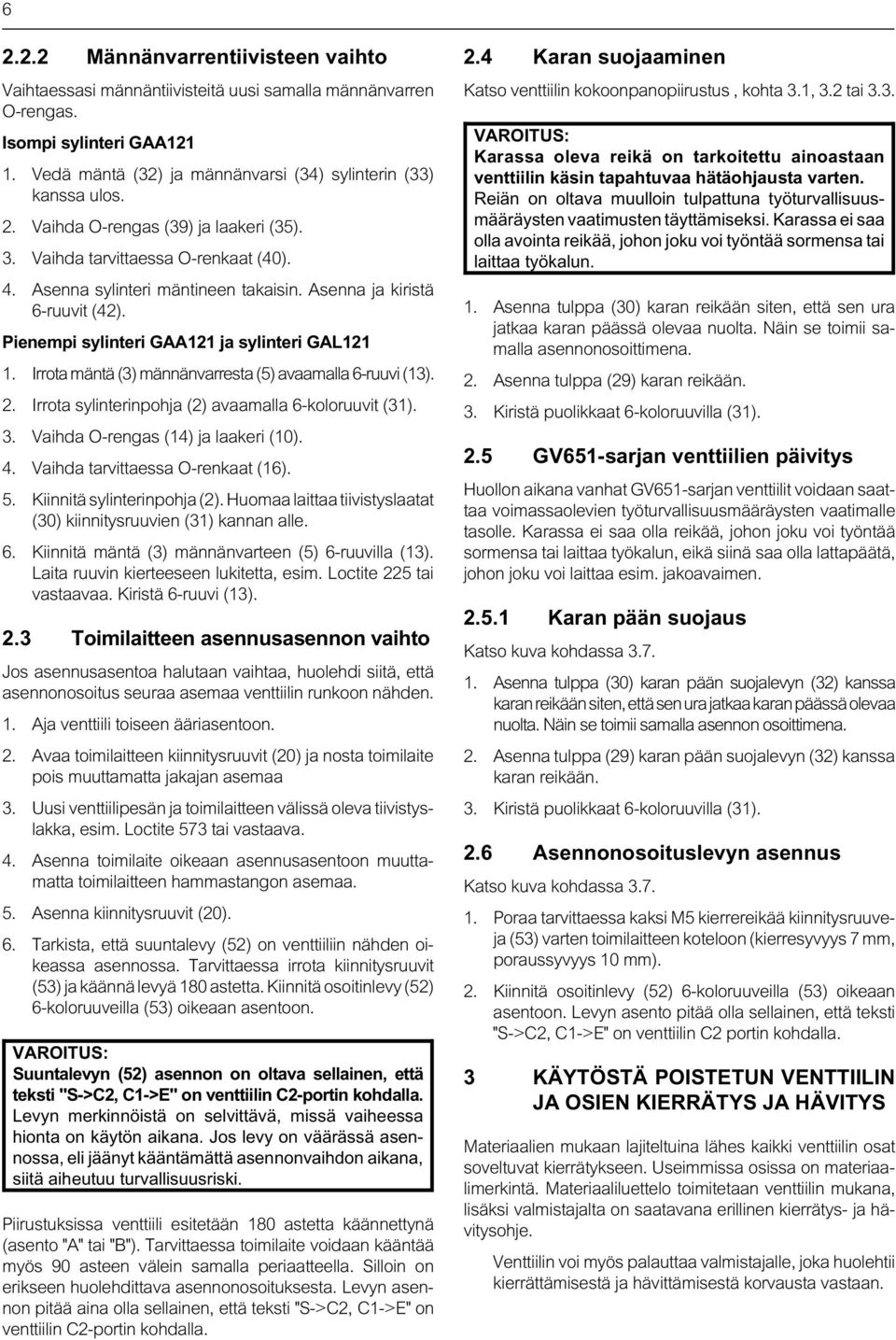 2. Irrot sylinterinpohj (2) vmll 6-koloruuvit (31). 3. Vihd O-rengs (14) j lkeri (10). 4. Vihd trvittess O-renkt (16). 5. Kiinnitä sylinterinpohj (2).