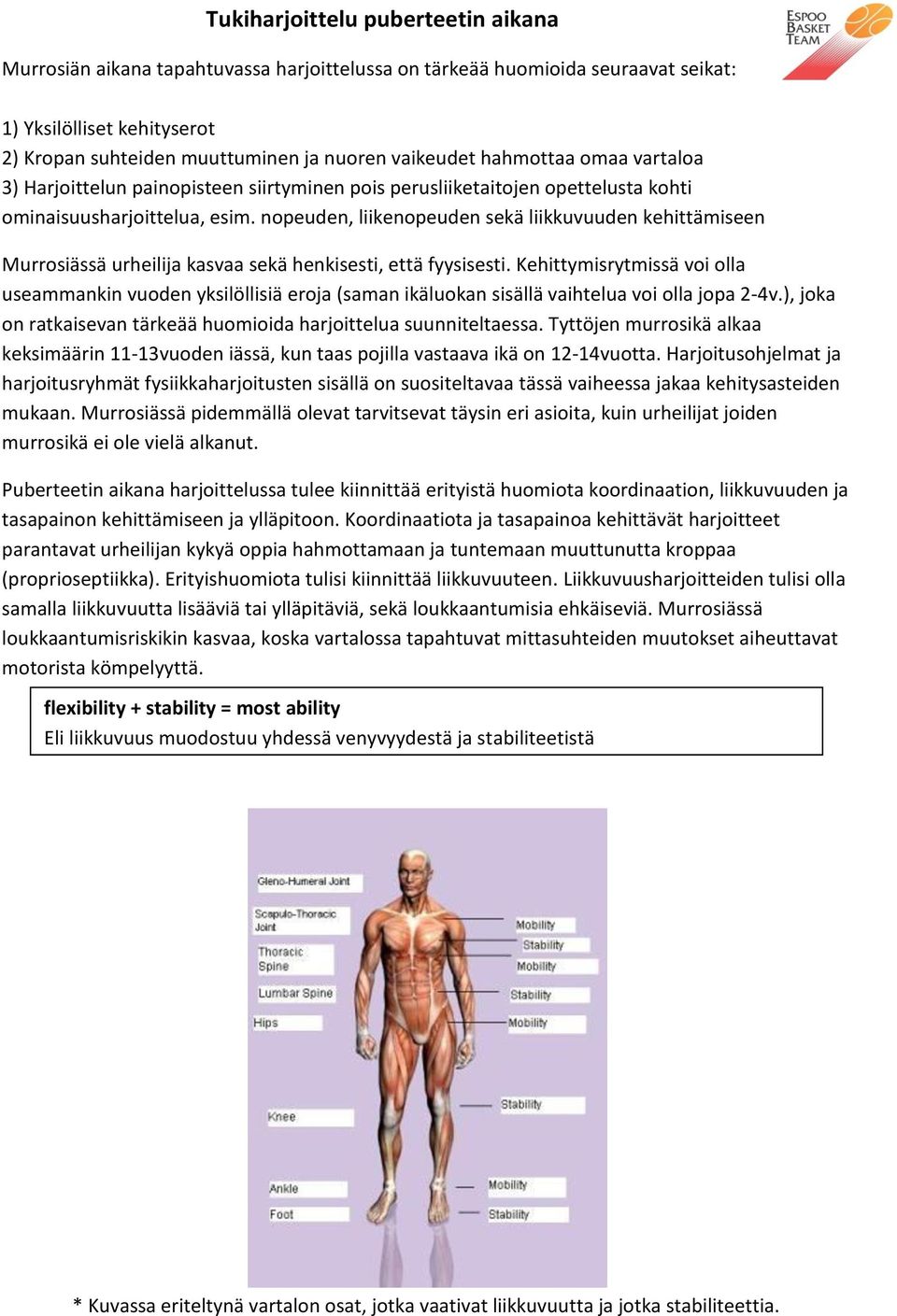 nopeuden, liikenopeuden sekä liikkuvuuden kehittämiseen Murrosiässä urheilija kasvaa sekä henkisesti, että fyysisesti.