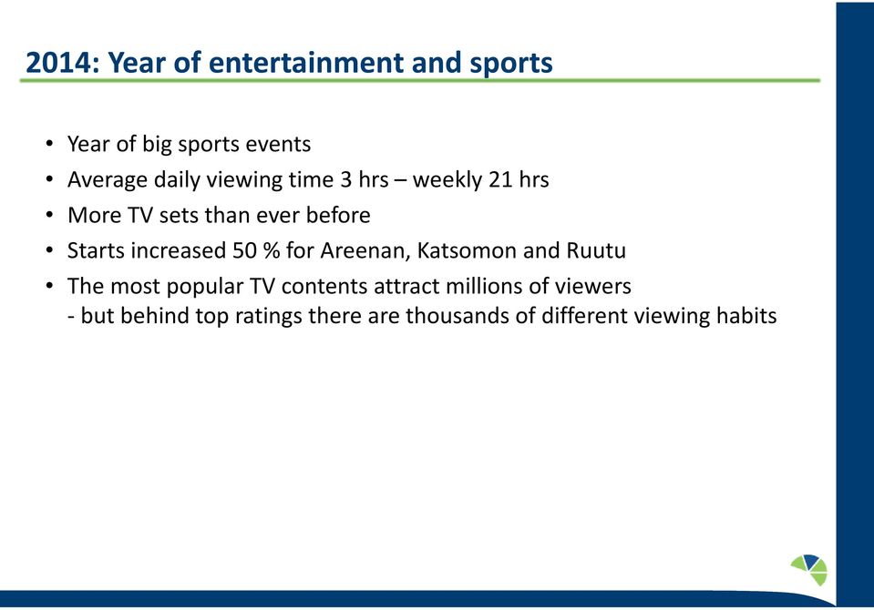 for Areenan, Katsomon and Ruutu The most popular TV contents attract millions