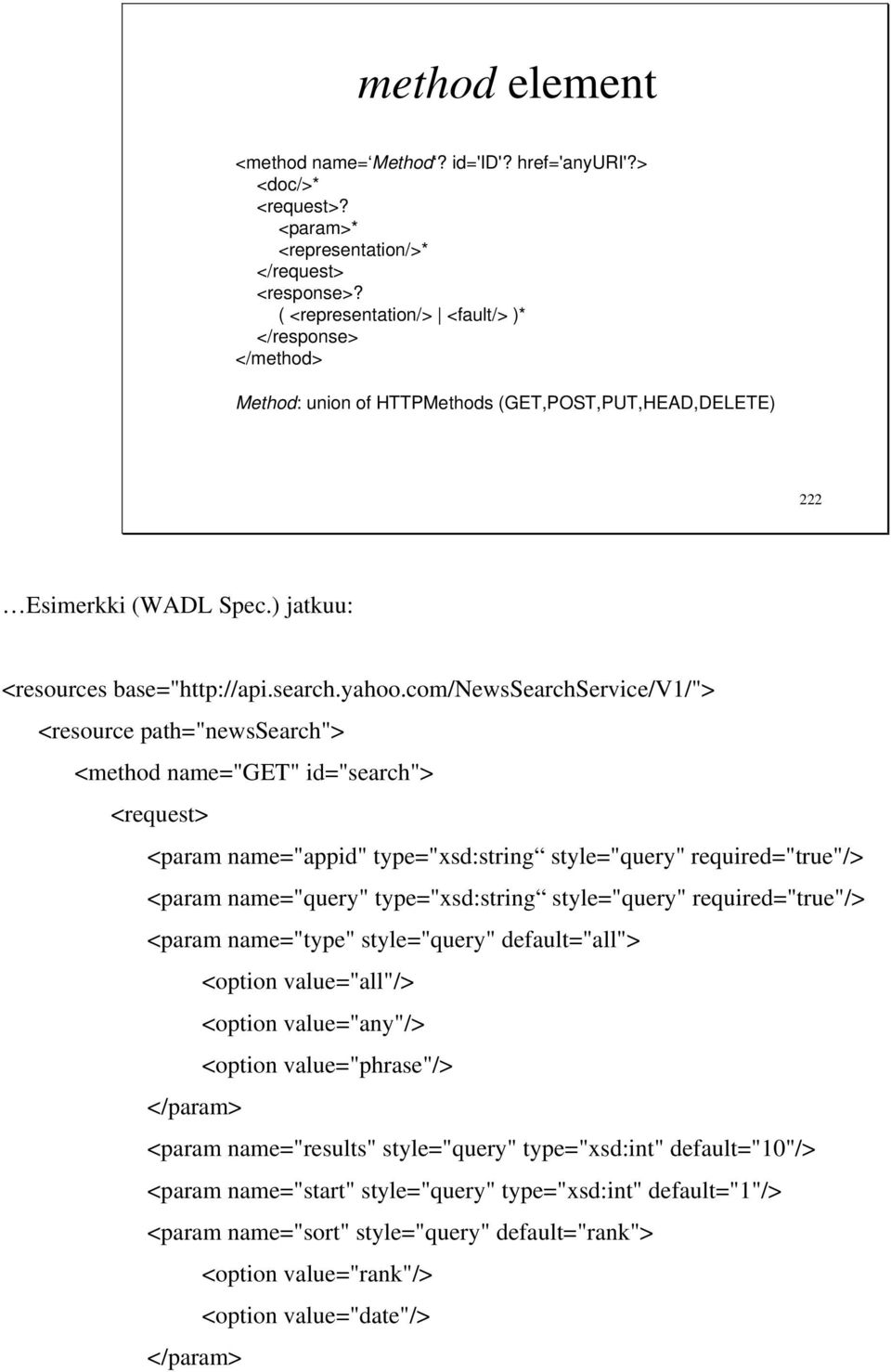 com/newssearchservice/v1/"> <resource path="newssearch"> <method name="get" id="search"> <request> <param name="appid" type="xsd:string style="query" required="true"/> <param name="query"