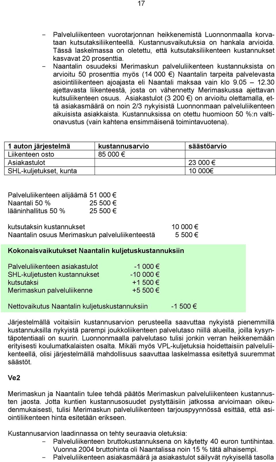 - Naantalin osuudeksi Merimaskun palveluliikenteen kustannuksista on arvioitu 50 prosenttia myös (14 000 ) Naantalin tarpeita palvelevasta asiointiliikenteen ajoajasta eli Naantali maksaa vain klo 9.
