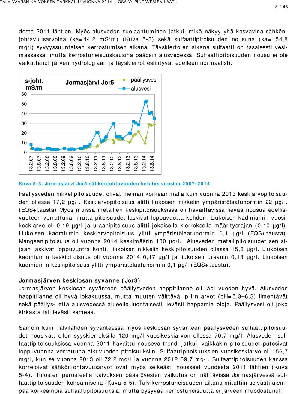 Täyskiertojen aikana sulfaatti on tasaisesti vesimassassa, mutta kerrostuneisuuskausina pääosin alusvedessä.