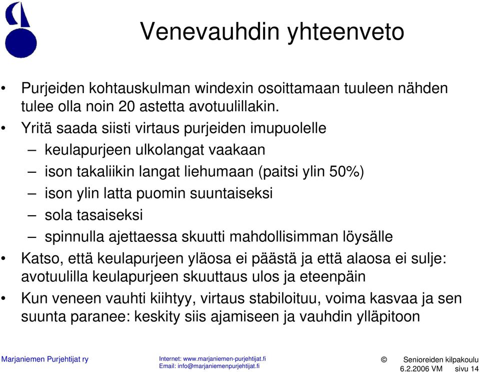 suuntaiseksi sola tasaiseksi spinnulla ajettaessa skuutti mahdollisimman löysälle Katso, että keulapurjeen yläosa ei päästä ja että alaosa ei sulje: