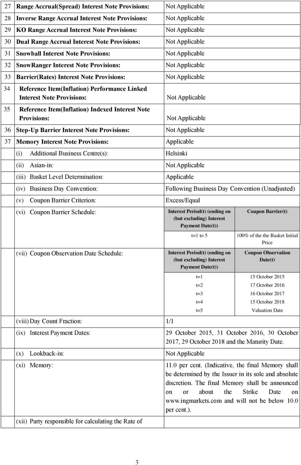 Reference Item(Inflation) Indexed Interest Note Provisions: 36 Step-Up Barrier Interest Note Provisions: 37 Memory Interest Note Provisions: Applicable (i) Additional Business Centre(s): Helsinki